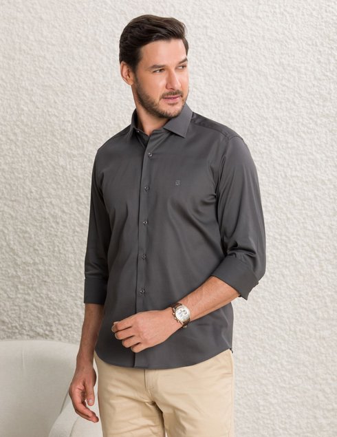 camisa social masculina chumbo baumgarten frente
