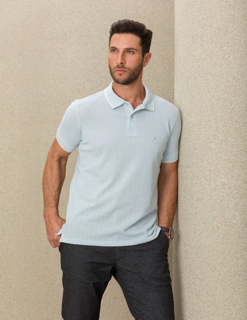 camisa polo masculina texturizada azul claro