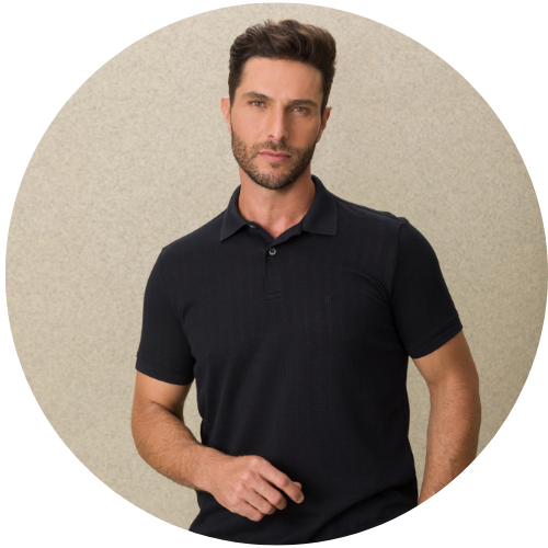 camisa polo masculina preta texturizada