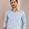 01 camisa masculina manga longa premium tradicional lisa azul claro com bolso