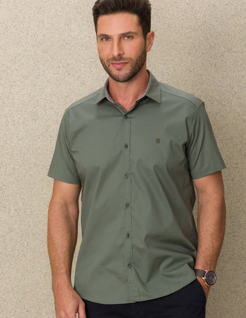 02 camisa masculina manga curta bgt slim verde musgo