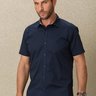 02 camisa masculina manga curta bgt slim azul marinho