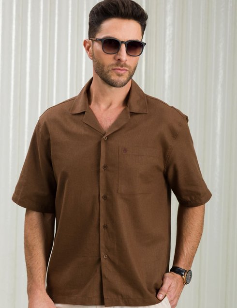 01 camisa masculina manga curta bgt relaxed fit marrom