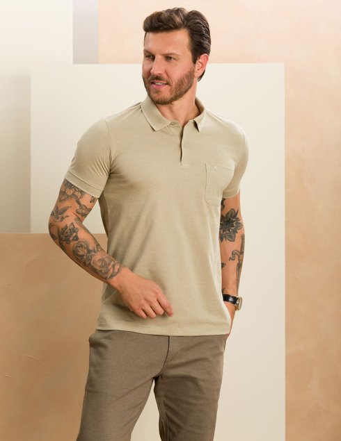 camisa masculina polo baumgarten bege com bolso