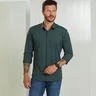 camisa social masculina ultra stretch manga longa baumgarten verde proximada