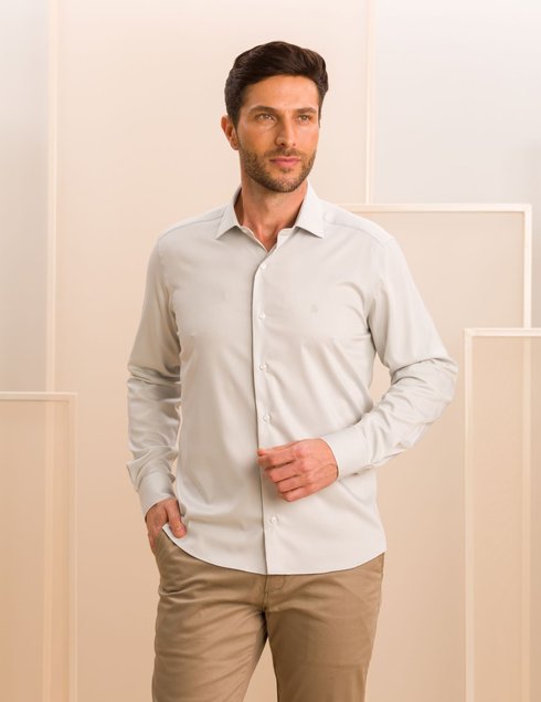 06 camisa masculina manga longa elegance slim branco gelo viscose de bambu