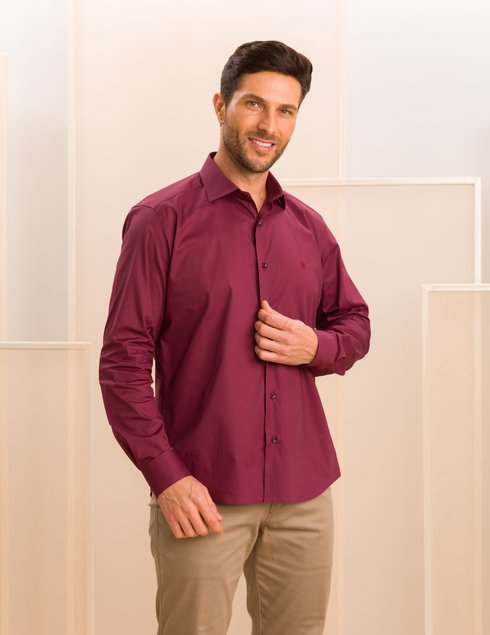 05 camisa masculina manga longa elegance slim lisa bordo