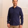 03 camisa masculina manga longa elegance slim lisa azul marinho viscose de bambu