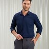 06 camisa masculina manga longa bgt slim azul marinho ultra stretch