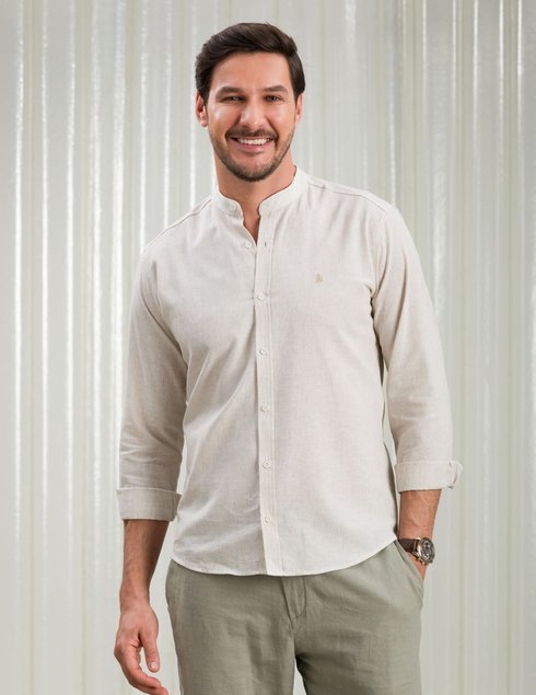 07 camisa masculina manga longa bgt slim slub areia