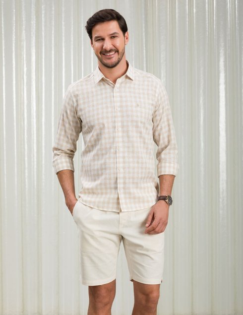 03 camisa masculina manga longa bgt slim xadrez bege