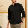 19 camisa masculina manga longa elegance slim lisa preta