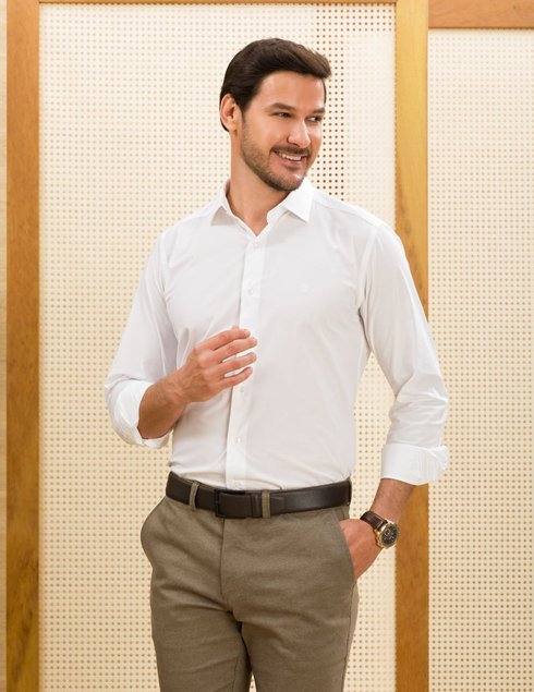 12 camisa masculina manga longa elegance slim lisa branca