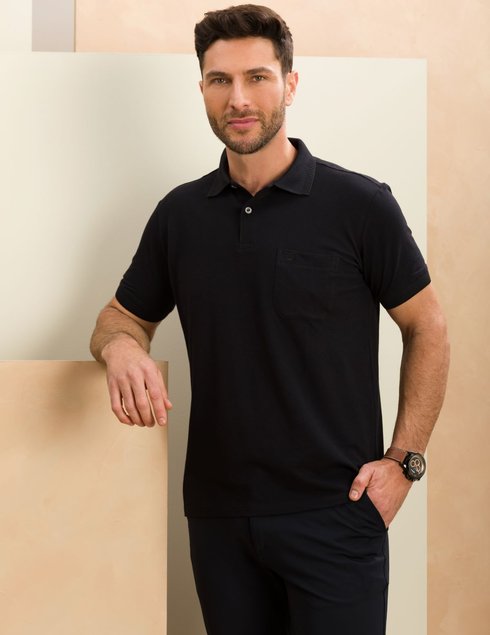 08 camisa masculina polo manga curta preta com bolso piquet