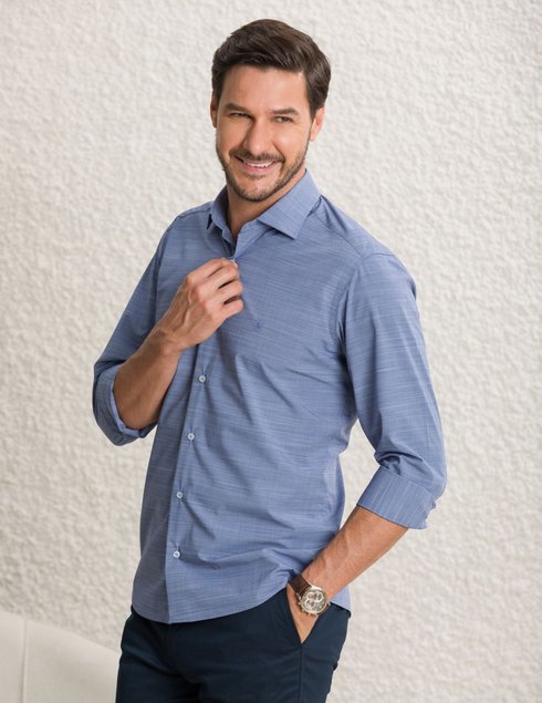 camisa social masculina baumgarten azul viscose de bambu
